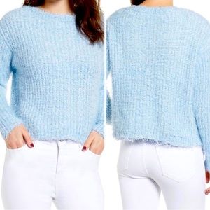 Love by Design eyelash chenille knit sweater, soft baby blue, sz M